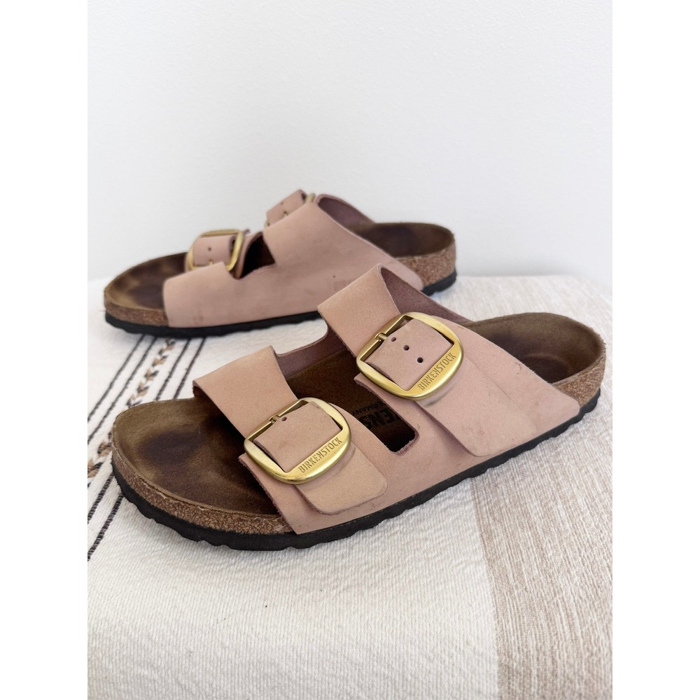 Birkenstock Arizona Big Buckle Sandcastle Nubuck Leather Sandals Womens 39 L8 - Picture 1 of 8